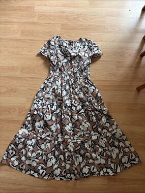 Cynthia Rowley Taupe, White & Black Floral Tiered Maxi Dress